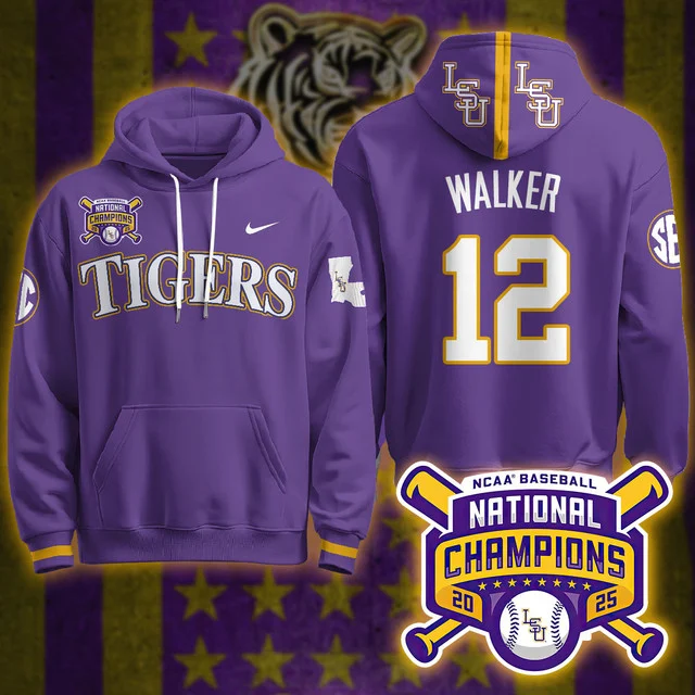 LSU Tigers 2025 World Series Champions Limited Hoodie PURPLE#12 TODD WALKER