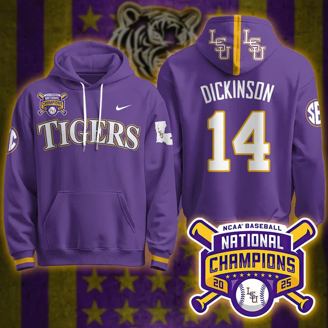 LSU Tigers 2025 World Series Champions Limited Hoodie PURPLE#14 DANIEL DICKINSON