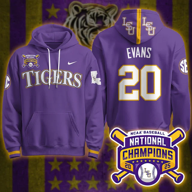 LSU Tigers 2025 World Series Champions Limited Hoodie PURPLE#20 CASAN EVANS