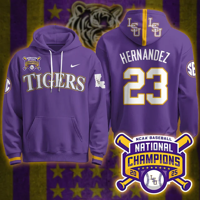 LSU Tigers 2025 World Series Champions Limited Hoodie PURPLE#23 LUIS HERNANDEZ