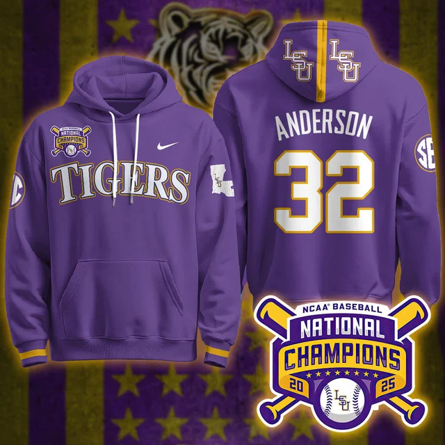 LSU Tigers 2025 World Series Champions Limited Hoodie PURPLE#32 KADE ANDERSON
