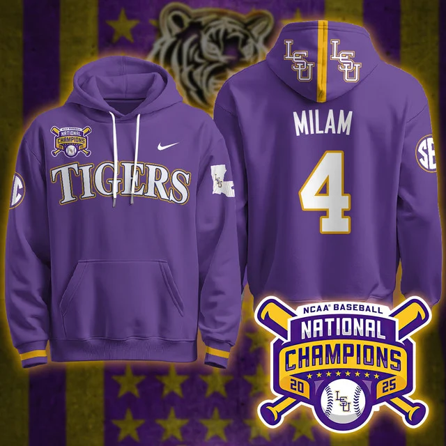 LSU Tigers 2025 World Series Champions Limited Hoodie PURPLE#4 STEVEN MILAM