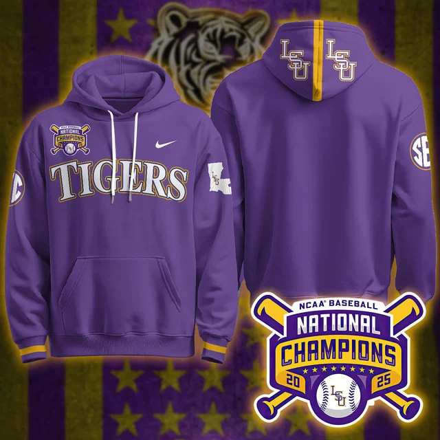 LSU Tigers 2025 World Series Champions Limited Hoodie PURPLE BLANK