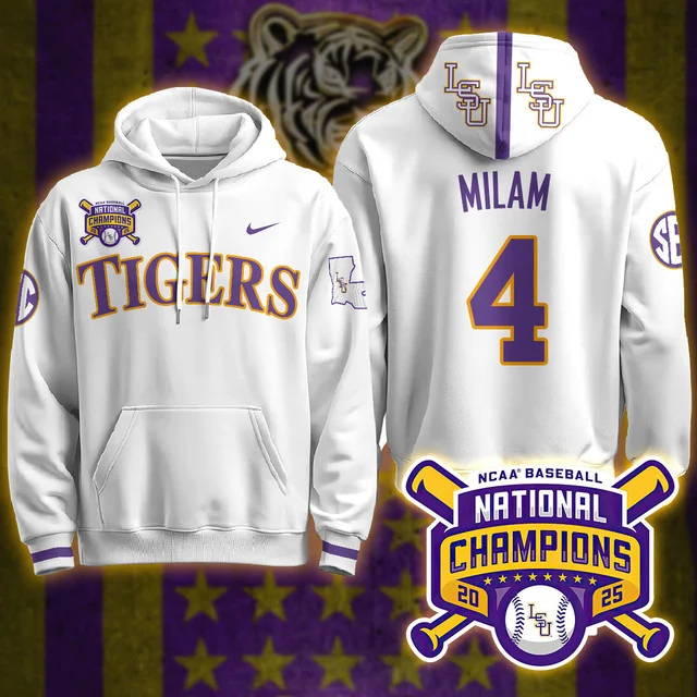 LSU Tigers 2025 World Series Champions Limited Hoodie WHITE#4 STEVEN MILAM