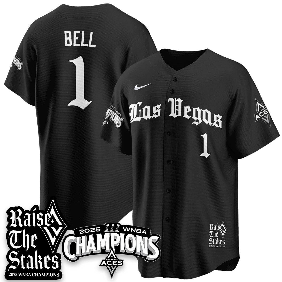 Las Vegas Aces 2025 WNBA Championship Baseball Jersey #1 Kierstan Bell