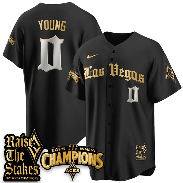 Las Vegas Aces 2025 WNBA Championship Baseball Jersey black gold #0 Jackie Young