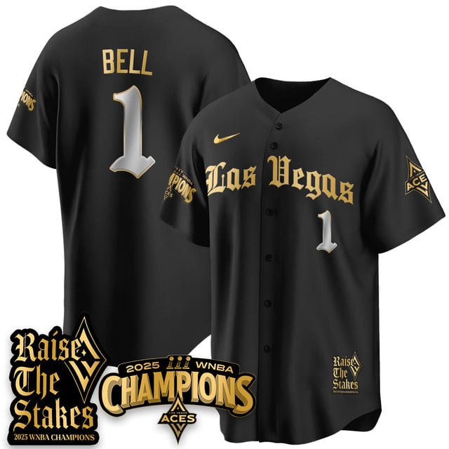 Las Vegas Aces 2025 WNBA Championship Baseball Jersey black gold #1 Kierstan Bell