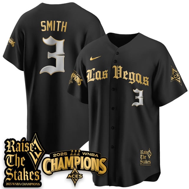 Las Vegas Aces 2025 WNBA Championship Baseball Jersey black gold #3 Nalyssa Smith