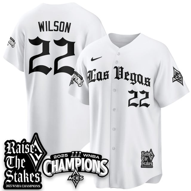 Las Vegas Aces 2025 WNBA Championship Baseball Jersey white #22 A'ja Wilson