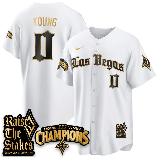 Las Vegas Aces 2025 WNBA Championship Baseball Jersey white gold #0 Jackie Young