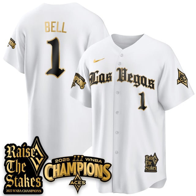 Las Vegas Aces 2025 WNBA Championship Baseball Jersey white gold #1 Kierstan Bell