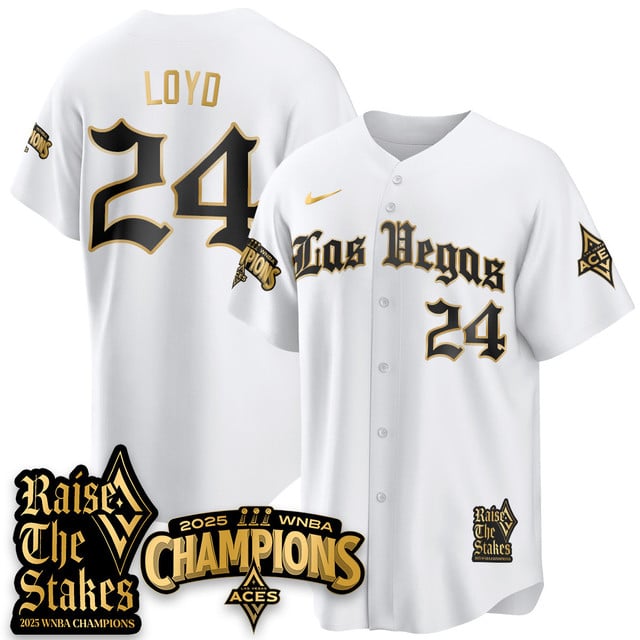 Las Vegas Aces 2025 WNBA Championship Baseball Jersey white gold #24 Jewell Loyd