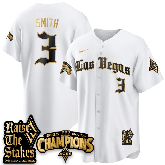 Las Vegas Aces 2025 WNBA Championship Baseball Jersey white gold #3 Nalyssa Smith