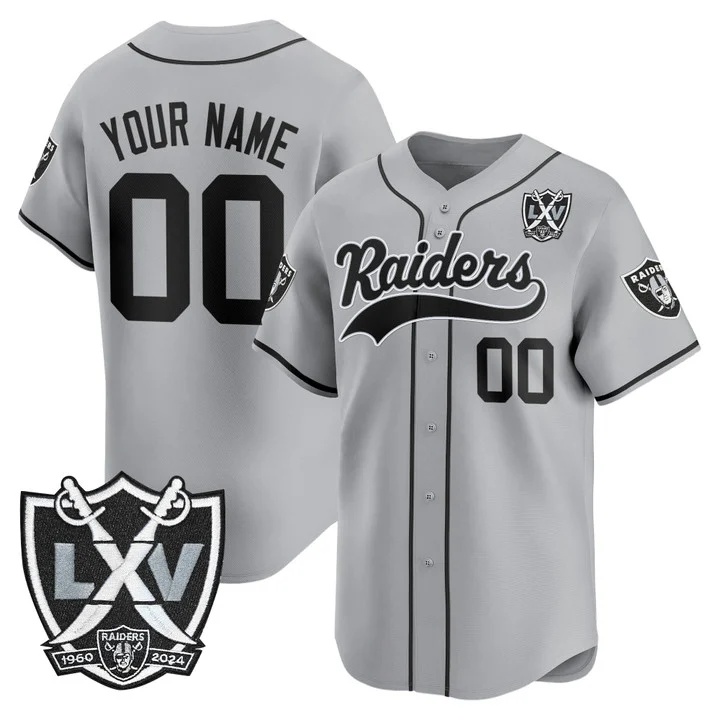 Las Vegas Raiders 65th Anniversary Patch Vapor Baseball Custom Jersey gray