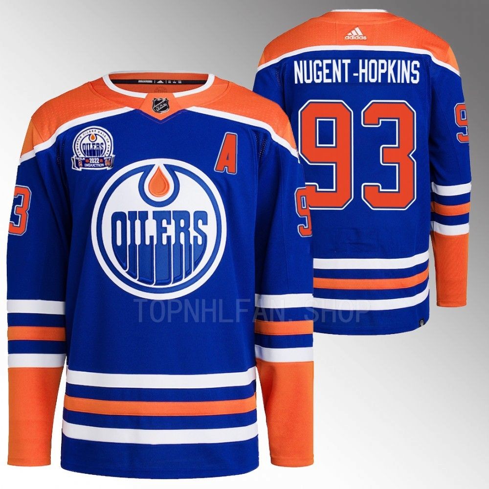 Lee Ryan Hall of Fame patch Edmonton Oilers Ryan Nugent-Hopkins 2022 Royal Primegreen Jersey men's