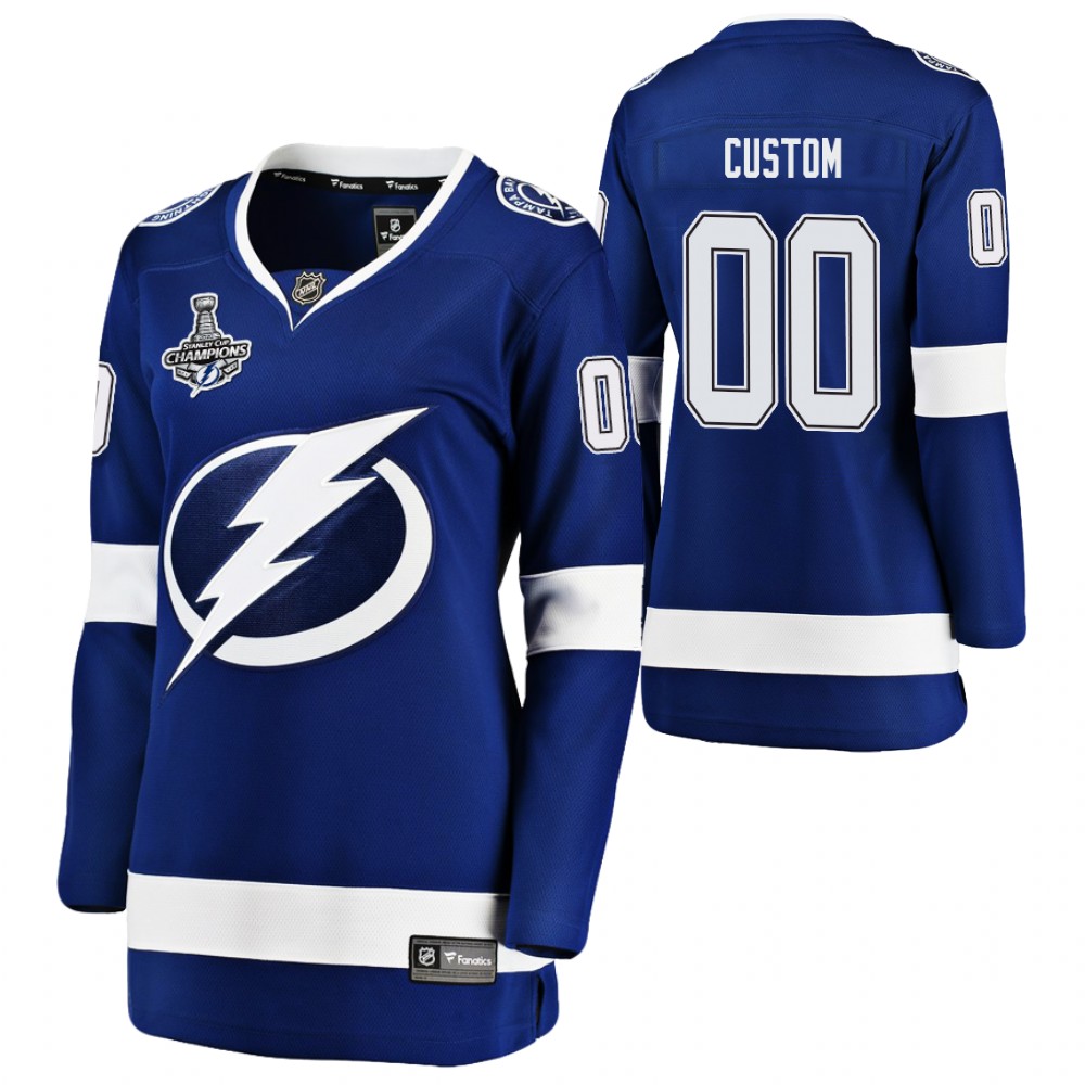 Lightning 2020 Stanley Cup Champions Custom Women Blue Home Jersey