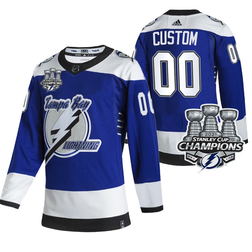 Lightning 3x Stanley Cup Champions Custom Blue Reverse Retro Jersey