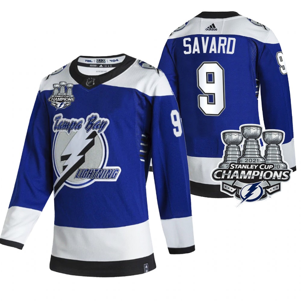 Lightning 3x Stanley Cup Champions Denis Savard Blue Reverse Retro Jersey