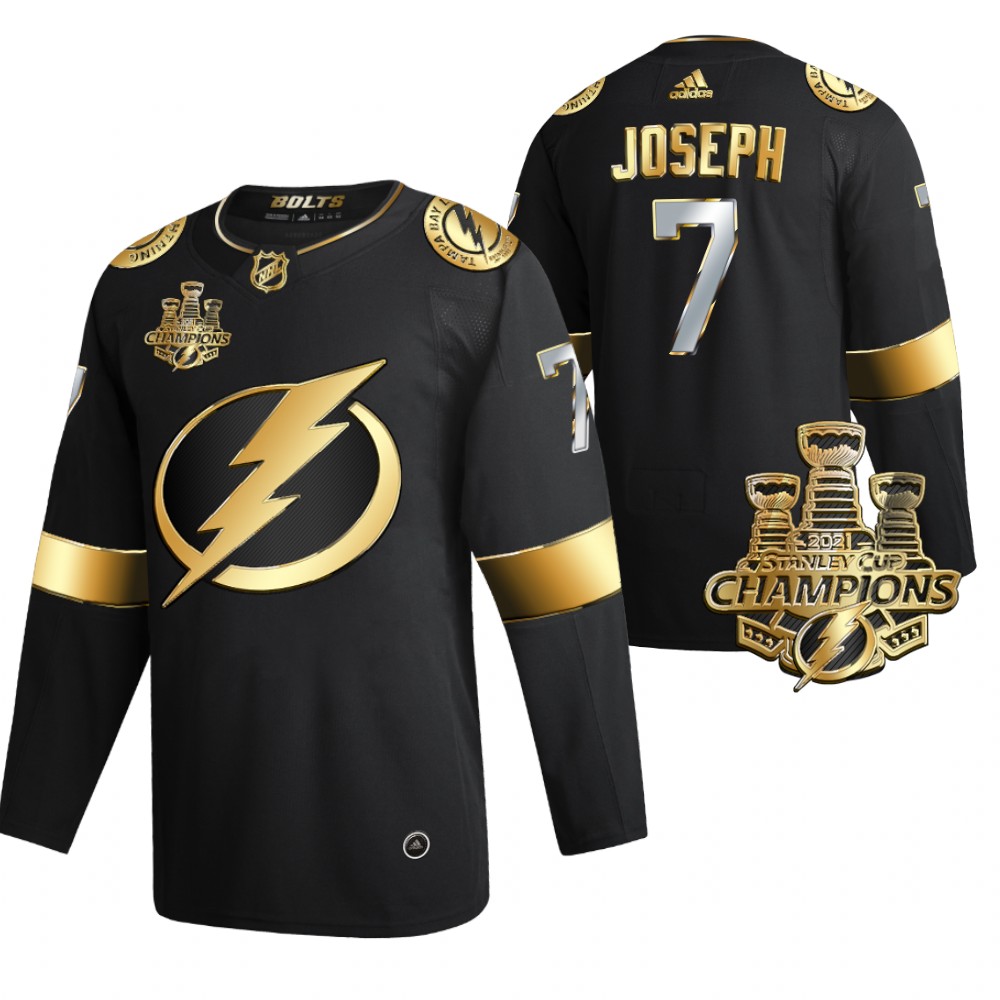 Lightning 3x Stanley Cup Champions Mathieu Joseph Black Golden Authentic Jersey