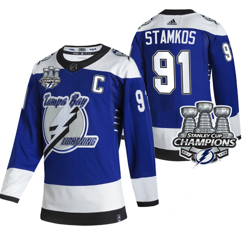 Lightning 3x Stanley Cup Champions Steven Stamkos Blue Reverse Retro Jersey