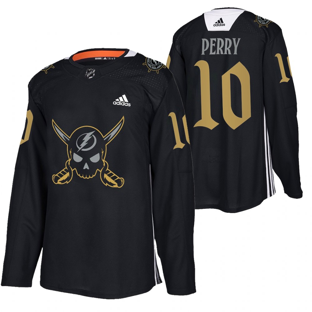 Lightning Corey Perry 2022 Gasparilla inspired Black Pirate-themed Warmup Jersey
