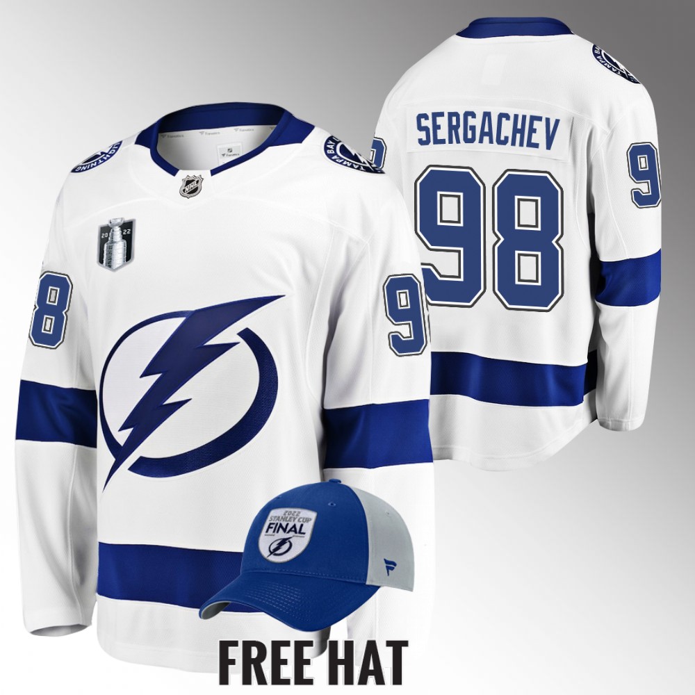 Lightning Mikhail Sergachev 2022 Stanley Cup Final White Jersey Away