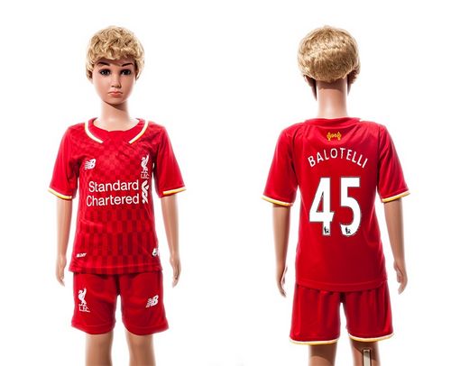 Liverpool #45 Balotelli Red Home Kid Soccer Club Jersey