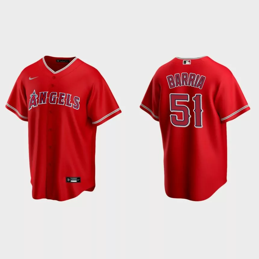 Los Angeles Angels #51 Jaime Barria Replica Alternate Jersey – Red