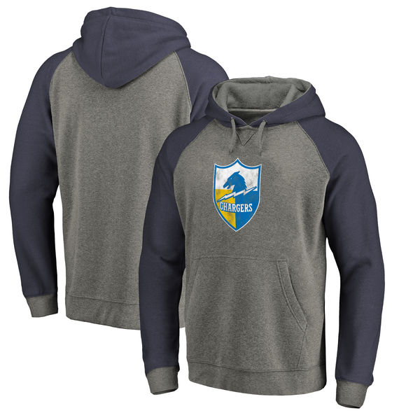 Los Angeles Chargers NFL Pro Line By Fanatics Branded Throwback Logo Tri-Blend Raglan Pullover Hoodie Gray Navy