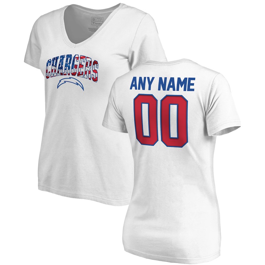 Los Angeles Chargers NFL Pro Line By Fanatics Branded Women's Any Name & Number Banner Wave V Neck T-Shirt White