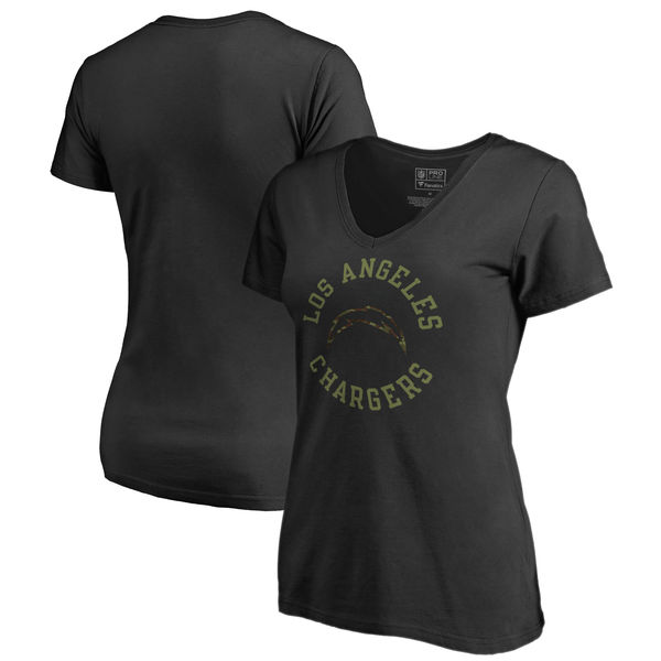 Los Angeles Chargers NFL Pro Line By Fanatics Branded Women's Camo Collection Liberty Plus Size V Neck T-Shirt Black