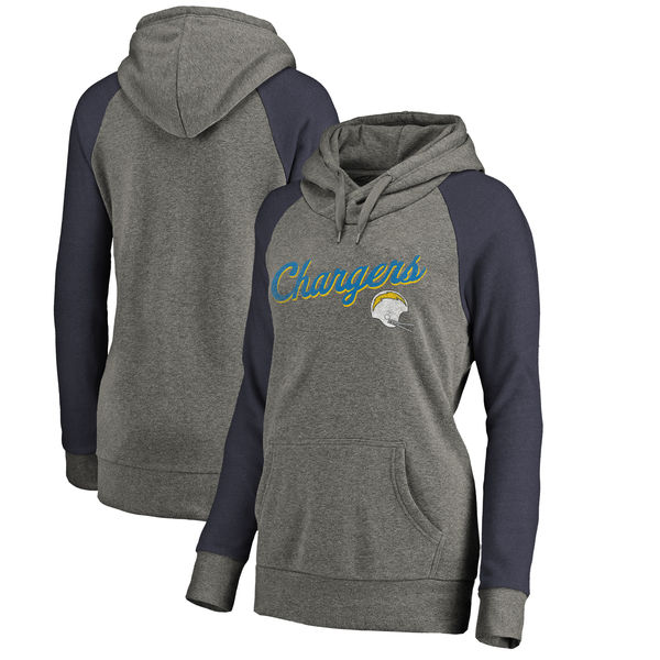 Los Angeles Chargers NFL Pro Line By Fanatics Branded Women's Timeless Collection Rising Script Plus Size Tri-Blend Hoodie Ash