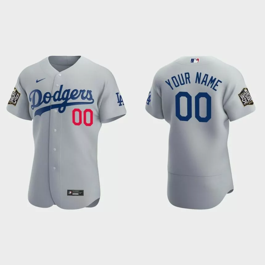 Los Angeles Dodgers #00 Custom 2020 World Series Authentic Alternate Jersey – Gray