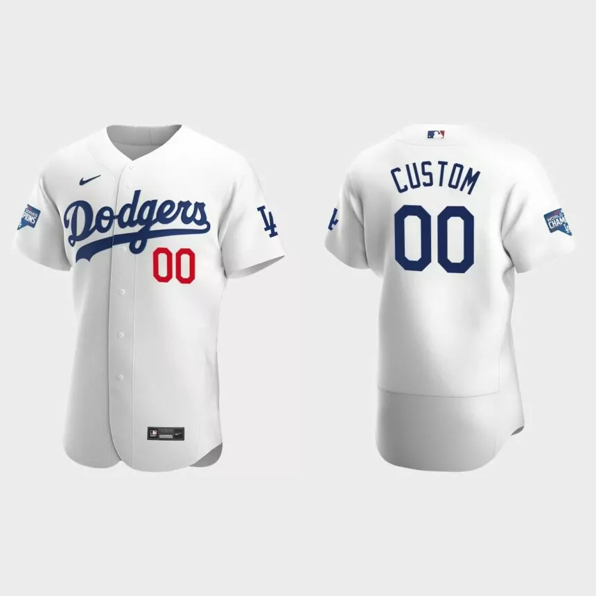 Los Angeles Dodgers #00 Custom 2020 World Series Champions Bound Authentic Jersey – White