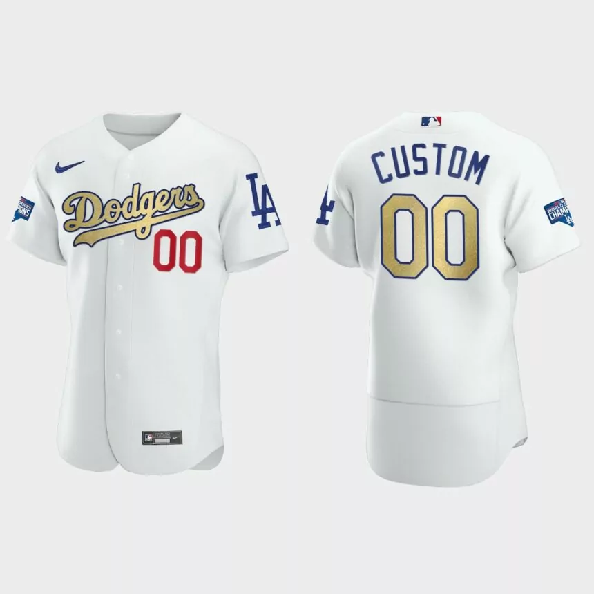 Los Angeles Dodgers #00 Custom 2020 World Series Champions Gold Program Authentic Jersey – White