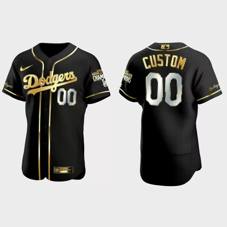 Los Angeles Dodgers #00 Custom 2020 World Series Champions Golden Edition Jersey – Black