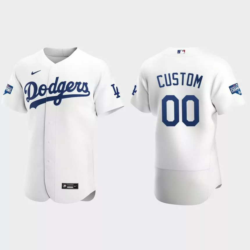 Los Angeles Dodgers #00 Custom 2020 World Series Champions Home Authentic Team Jersey – White