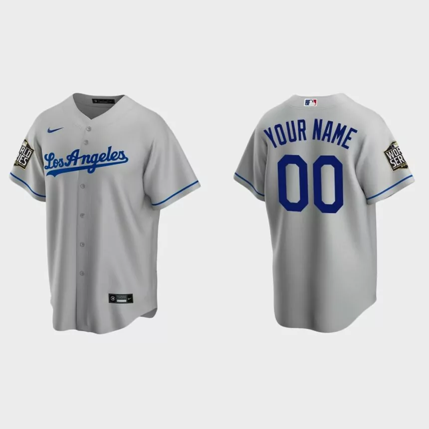 Los Angeles Dodgers #00 Custom Replica 2020 World Series Road Jersey – Gray