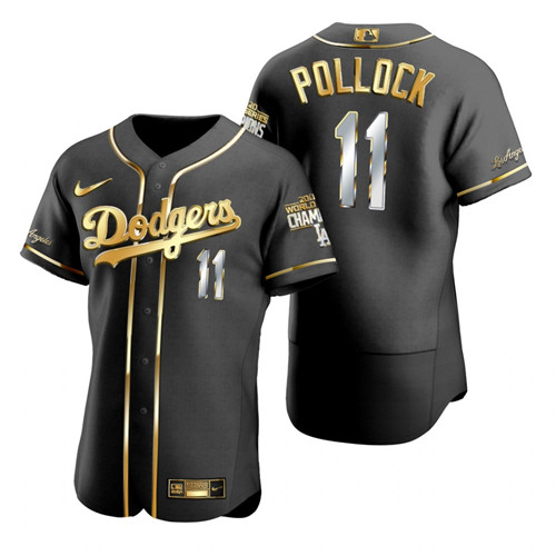 Los Angeles Dodgers #11 A.J. Pollock Black 2020 World Series Champions Gold Edition Jersey