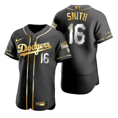 Los Angeles Dodgers #16 Will Smith Black 2020 World Series Champions Gold Edition Jersey