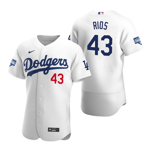 Los Angeles Dodgers #43 Edwin Rios White 2020 World Series Champions Authentic Jersey