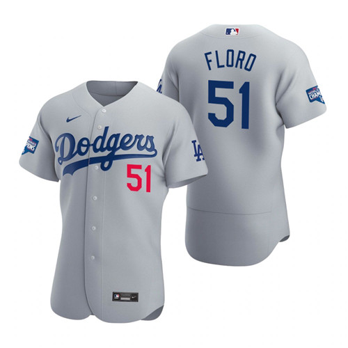 Los Angeles Dodgers #51 Dylan Floro Gray 2020 World Series Champions Flexbase Jersey