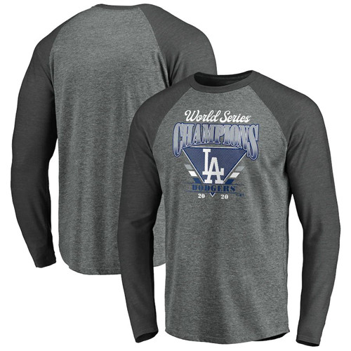 Los Angeles Dodgers 2020 World Series Champions Complete Game Tri-Blend Raglan Long Sleeve T-Shirt Heather Gray
