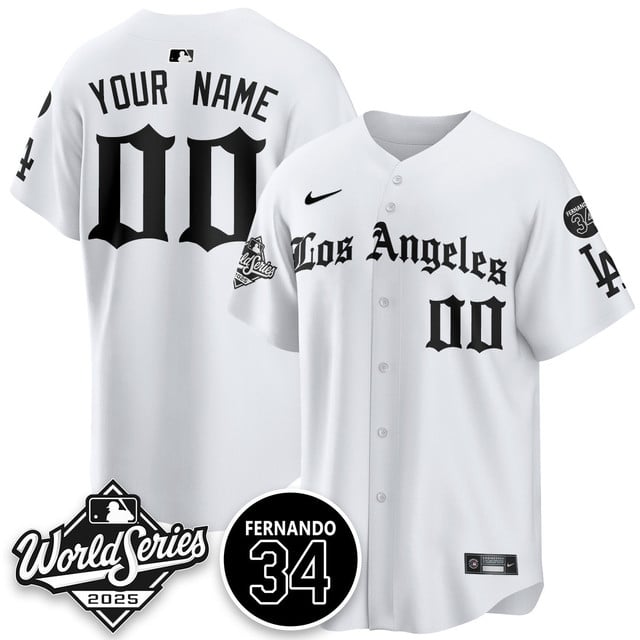 Los Angeles Dodgers 2025 Gothic NL Champions Custom Jersey white