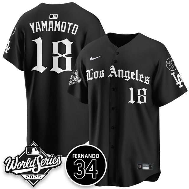 Los Angeles Dodgers 2025 Gothic NL Champions Jersey #18 Yoshinobu Yamamoto