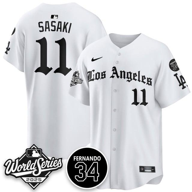 Los Angeles Dodgers 2025 Gothic NL Champions Jersey white #11 Roki Sasaki