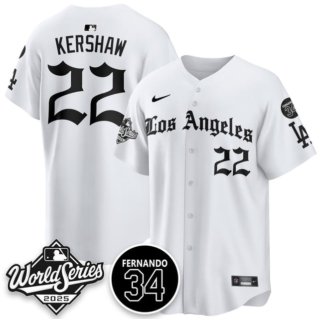 Los Angeles Dodgers 2025 Gothic NL Champions Jersey white #22 Clayton Kershaw