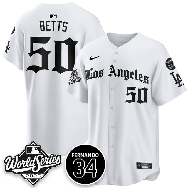 Los Angeles Dodgers 2025 Gothic NL Champions Jersey white #50 Mookie Betts