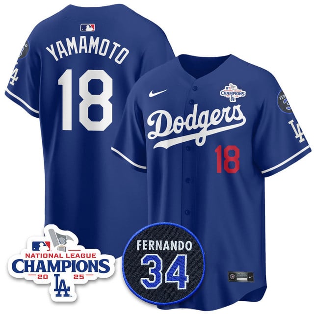 Los Angeles Dodgers 2025 NL Champions Jersey #18 Yoshinobu Yamamoto