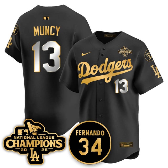 Los Angeles Dodgers 2025 NL Champions Jersey black gold #13 Max Muncy